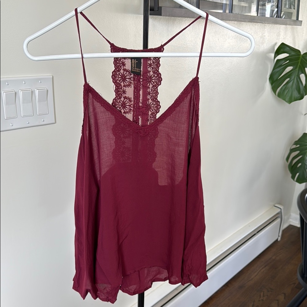 Women's Burgundy Lace Trim Cami Top